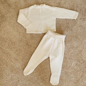 Natura Pura Cream Baby Knit Set,Sweater and Pants Sz 3 Mths 100% Organic Cotton